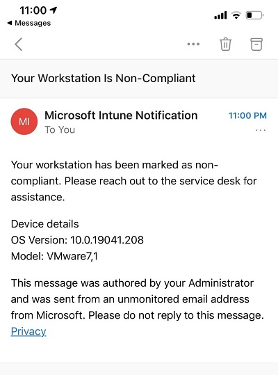 Email Example from Intune